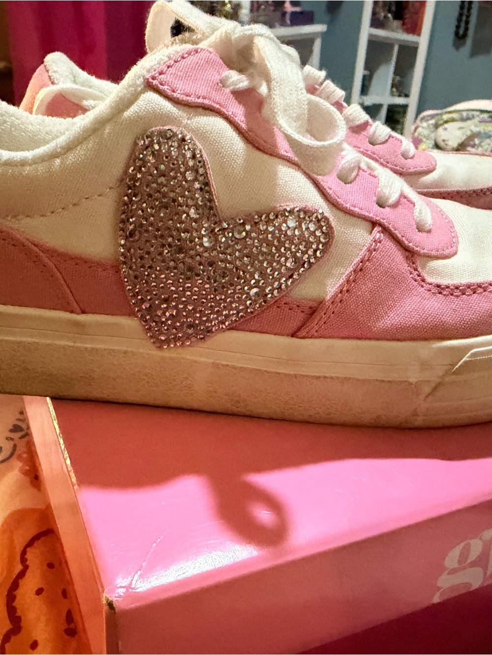 Gianni Bini Pink and White Kids Heart-Embellished Sneakers
